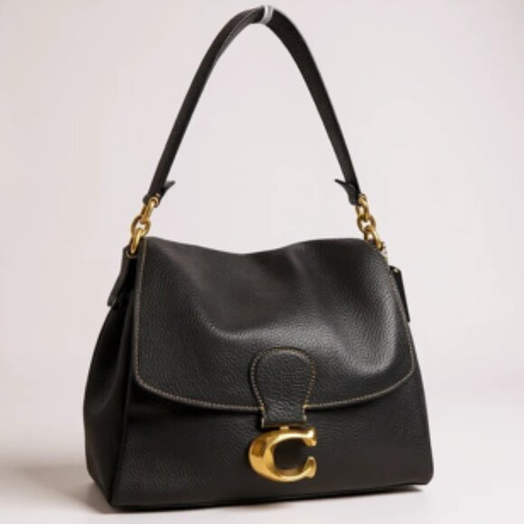 Coach AUTHENTICATED May Black Pebbled Leather Shoulder Bag Gold C Hardware - Picture 1 of 14
